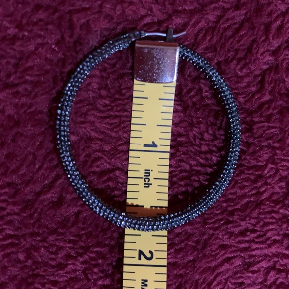 1.5” Hoop Earrings Black W/Small Rhinestones, EUC - Picture 3 of 8